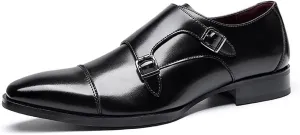 Dress Oxford for Men Slip On Double Monk Strap Cap Toe Leather Non Slip Low Top Anti-Slip Slip Resistant Casual