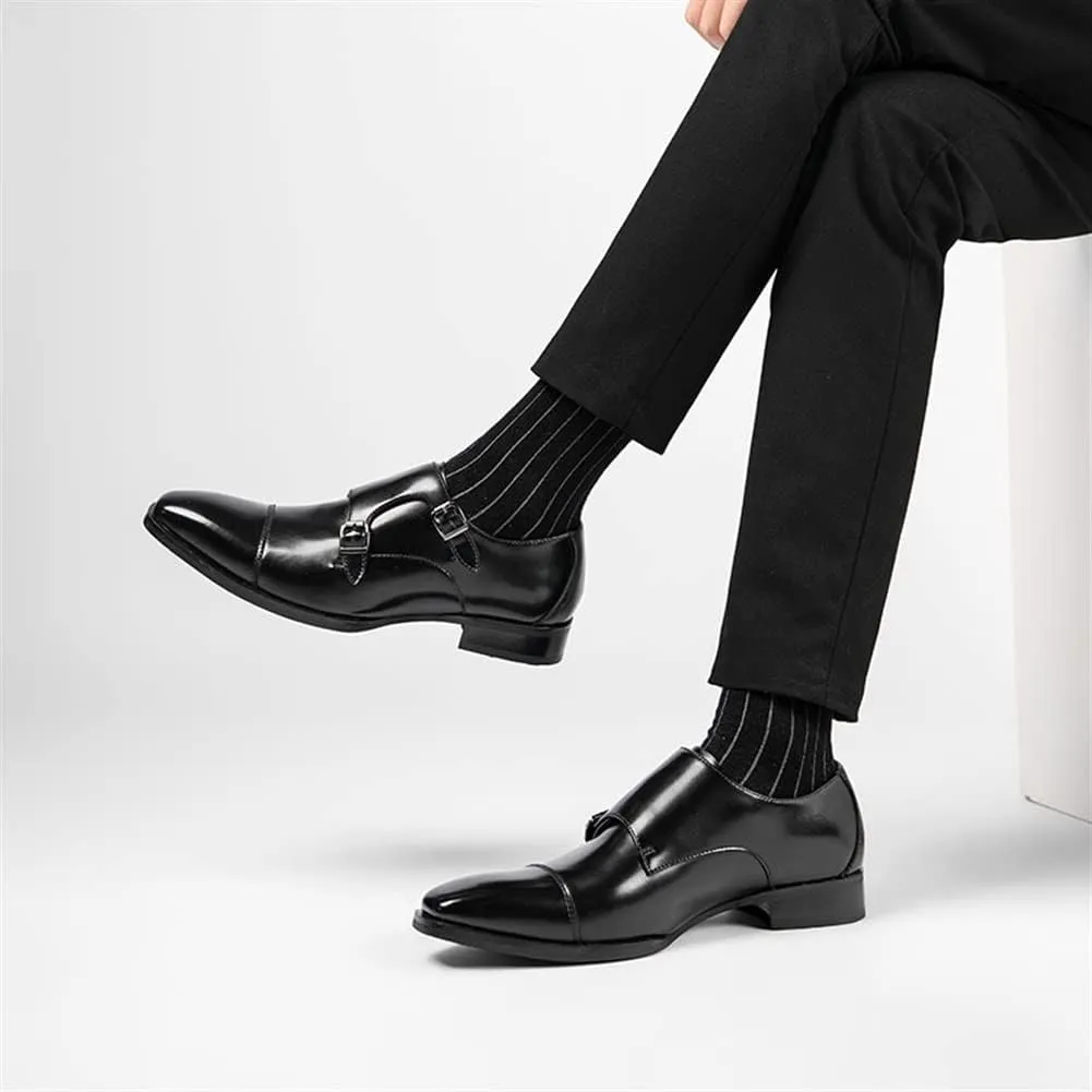 Dress Oxford for Men Slip On Double Monk Strap Cap Toe Leather Non Slip Low Top Anti-Slip Slip Resistant Casual