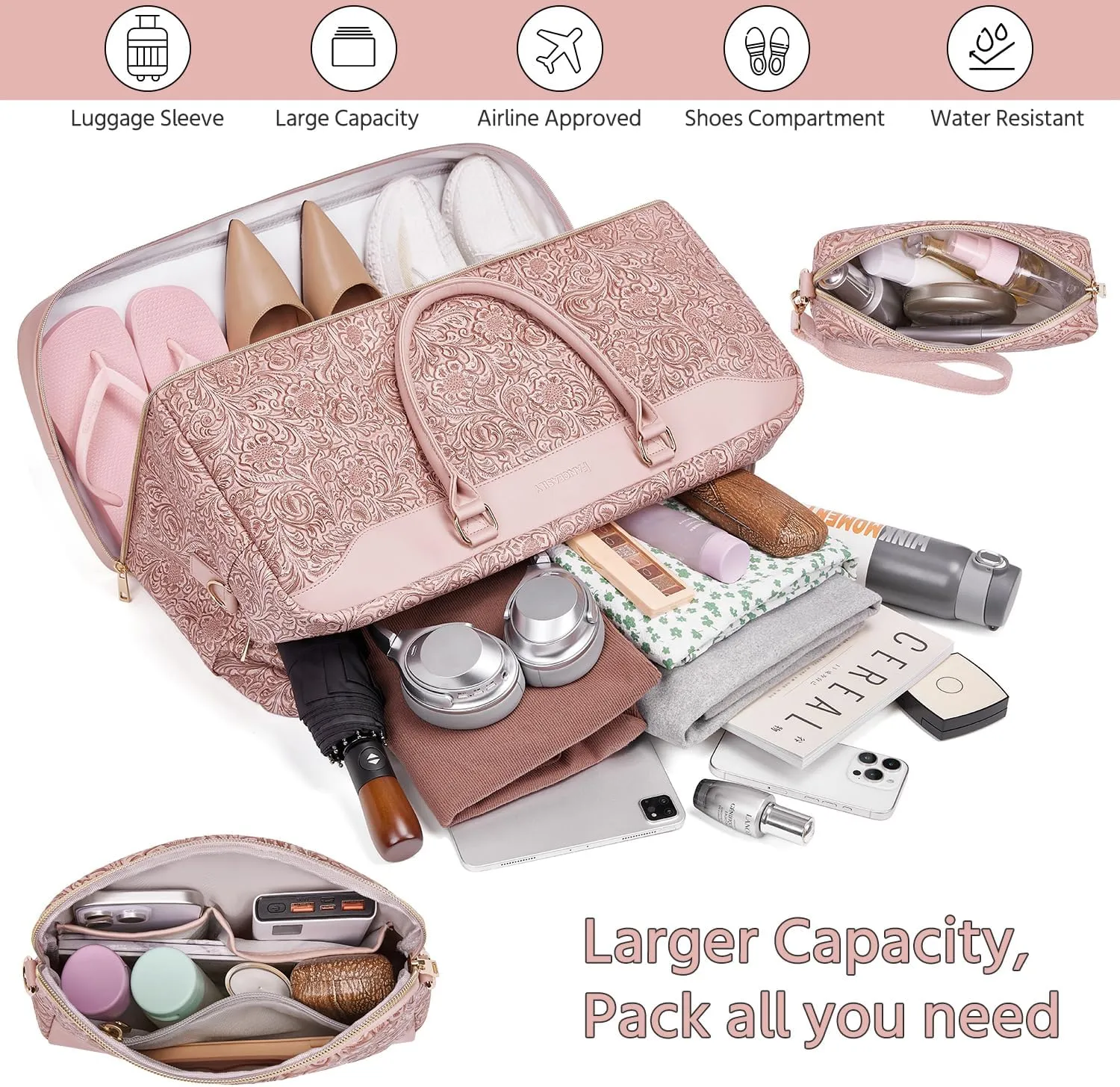 Duffle Bag for Travel,Weekender Bags for Women with Toiletry Bag,Carry On Overnight Bag,40L Gym Bags for Women,Personal Item Travel Bag with Shoe Compartment
