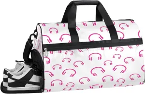 Earphone Music Sports Gym Bag with Wet Pocket & Shoes Compartment Waterproof Workout Duffel Bag for Women and Men Weekender Overnight Duffle Bag Travel Carry-on Tote