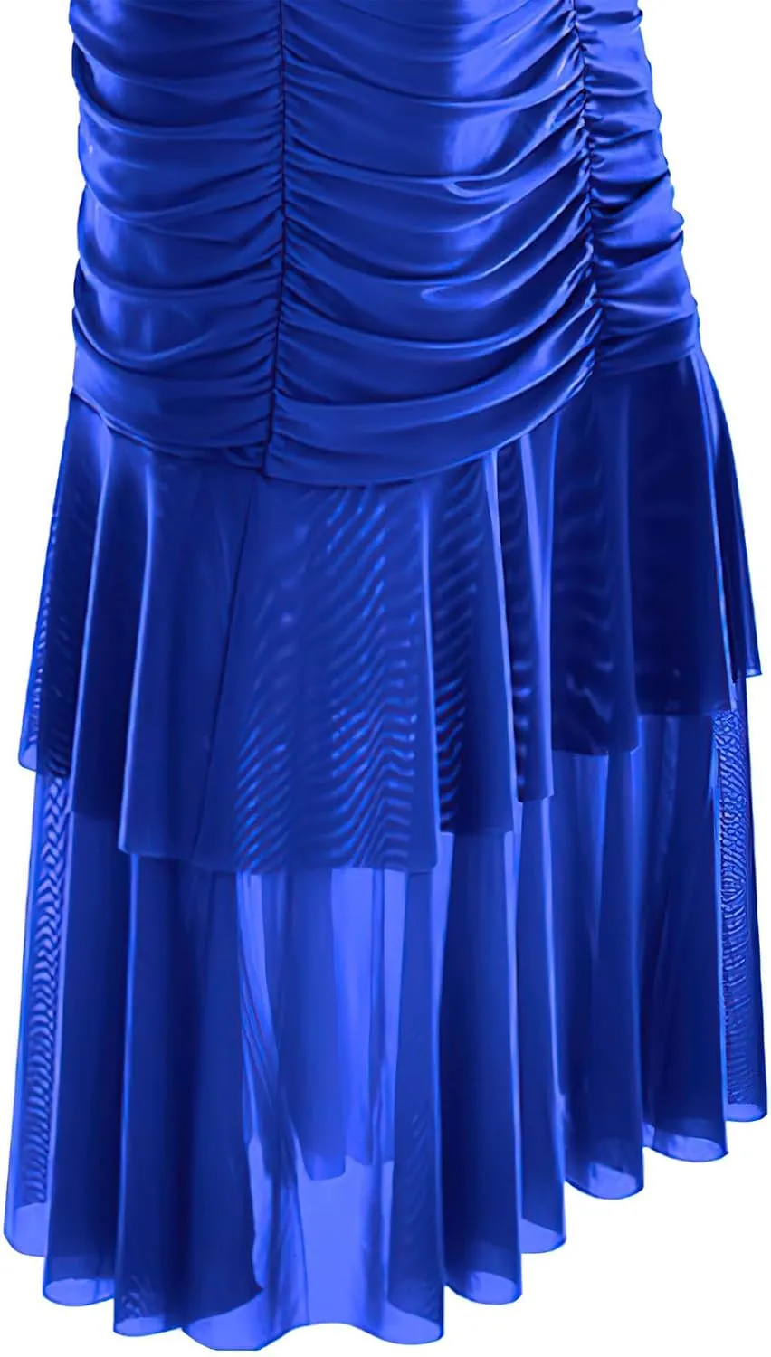 ebossy Women's Sexy Backless Zipper Pleated Ruffles Mermaid Fishtail Evening Party Bodycon Maxi Dress