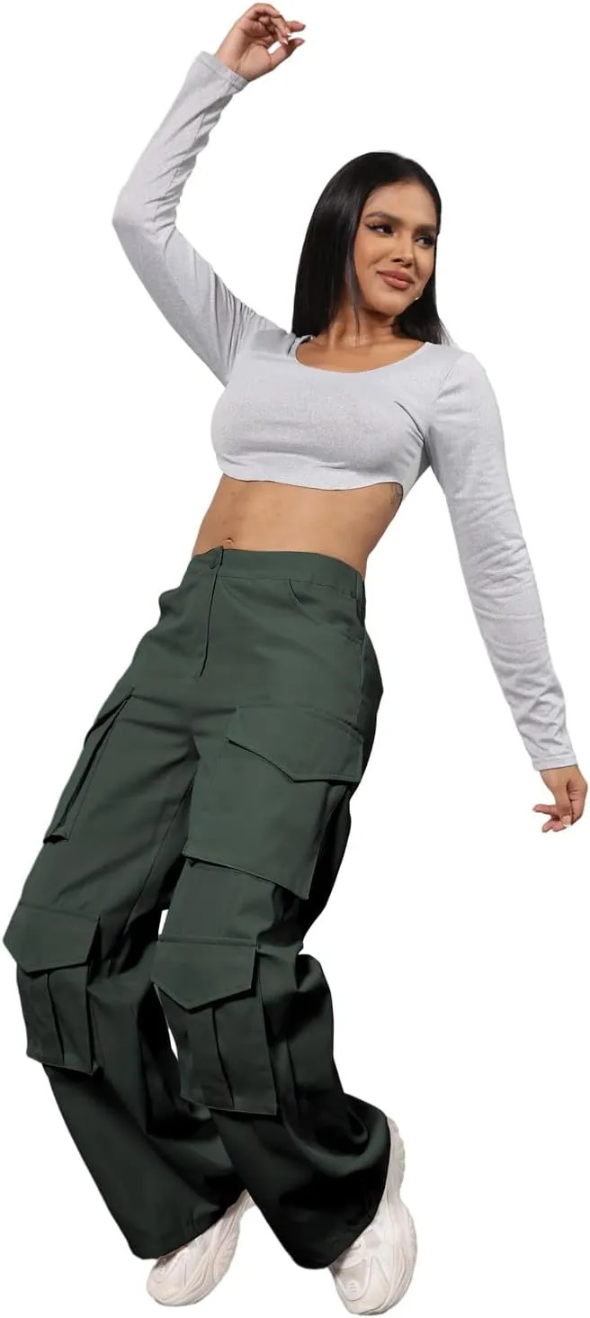 ECHOINE Baggy Cargo Pants for Women Multiple Pockets Jogger Wide Leg High Waist Loose Pocket Y2K Pants S XXL