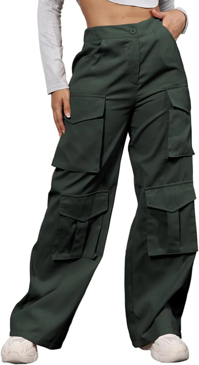 ECHOINE Baggy Cargo Pants for Women Multiple Pockets Jogger Wide Leg High Waist Loose Pocket Y2K Pants S XXL