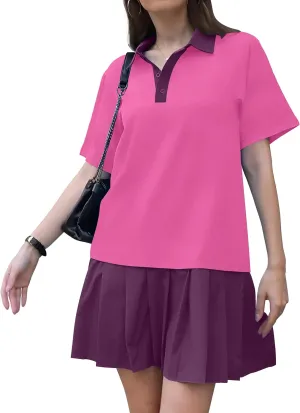 ETCYY NEW Summer Dresses for Women 2025 Polo Collar Sport or Daily Mini Dress Striped Colorblock