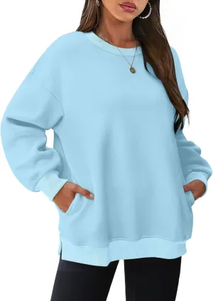 Fall Fashion For Women 2024 Oversized Long Sleeve Crewneck Sweatshirt Fleece Pullover Tops With Pockets Warm Outfits