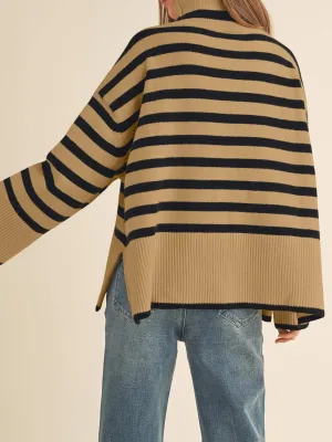 Fall Sweaters for Women Pullover Long Sleeve Turtleneck Striped Knit Tops Loose Casaul