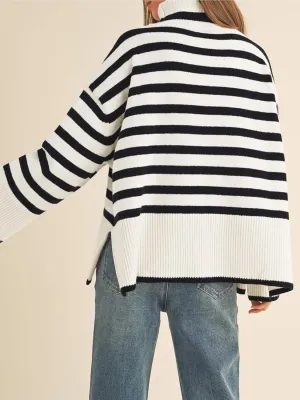 Fall Sweaters for Women Pullover Long Sleeve Turtleneck Striped Knit Tops Loose Casaul