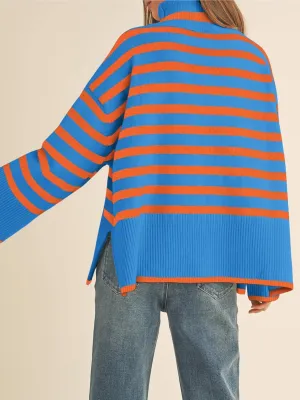 Fall Sweaters for Women Pullover Long Sleeve Turtleneck Striped Knit Tops Loose Casaul