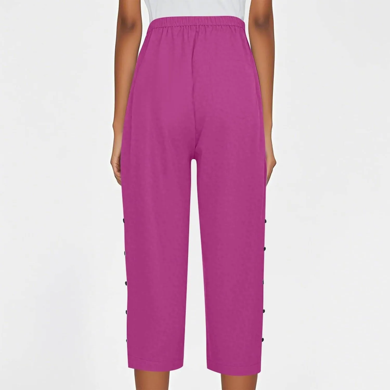 fanmpghleoo Pinstripe Pants Women Cropped Drawstring Striped Linen Pants Women Summer Casual Loose Linen Capris with Pockets