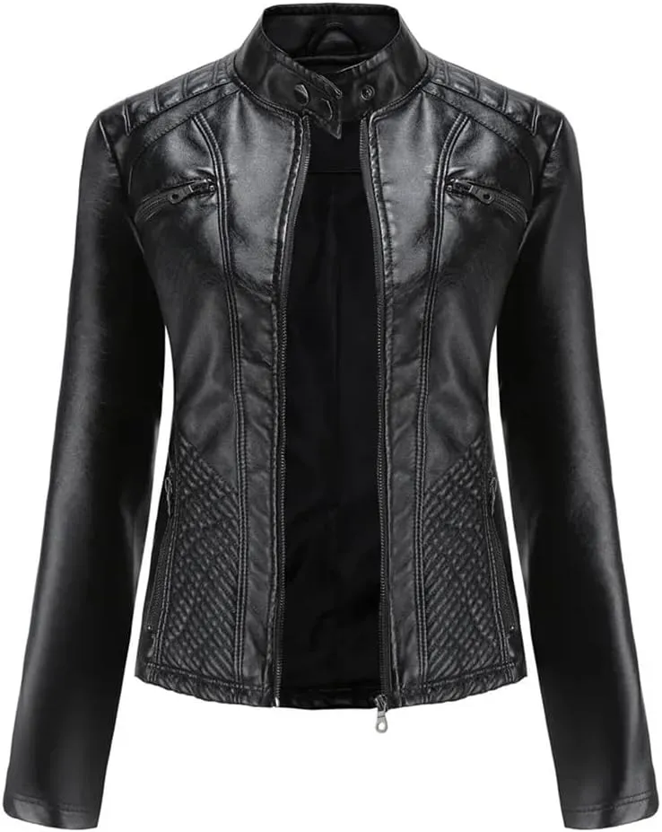 Faux Leather Jacket Women Spring Autumn Moto Biker Zipper Jacket Fashion Outerwears