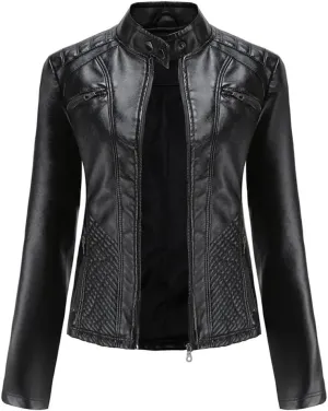 Faux Leather Jacket Women Spring Autumn Moto Biker Zipper Jacket Fashion Outerwears