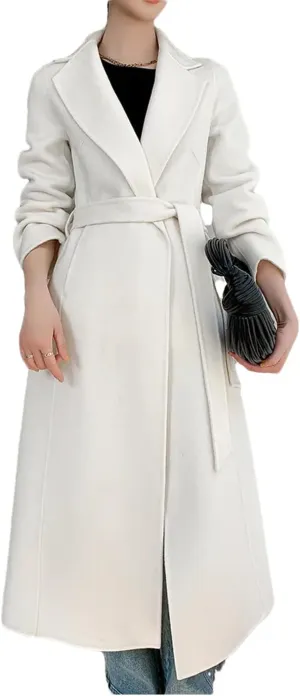 Fjnbbiot Cashmere Coat Women's Medium Length Elegant Notched Collar Double Breasted Wool Blend Over Coat