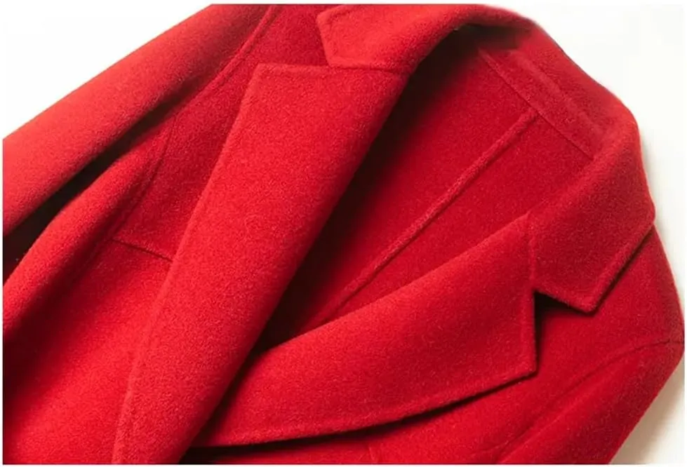 Fjnbbiot Cashmere Coat Women's Medium Length Elegant Notched Collar Double Breasted Wool Blend Over Coat