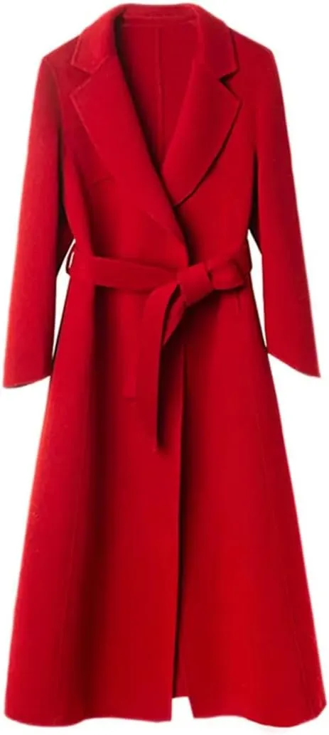 Fjnbbiot Cashmere Coat Women's Medium Length Elegant Notched Collar Double Breasted Wool Blend Over Coat