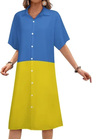 Flag Womens Summer Midi Short Sleeve Button Down Shirt Dress Stylish Beach Cover Up Dress