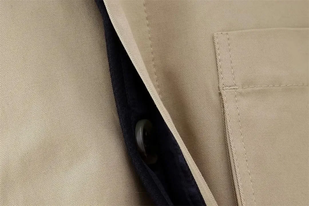 Fnfmrfmr Women With Belt Cropped Wool Blend Splicing Trench Coat Vintage Long Sleeve Button Outerwear