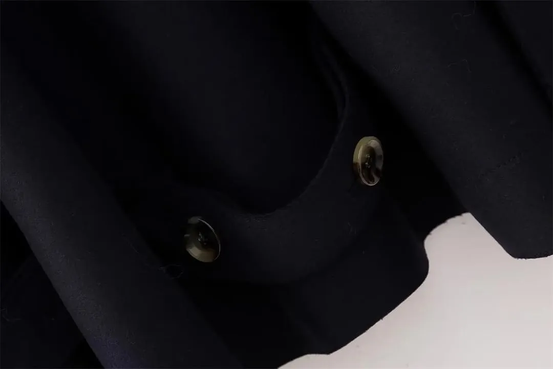 Fnfmrfmr Women With Belt Cropped Wool Blend Splicing Trench Coat Vintage Long Sleeve Button Outerwear