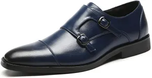 Formal Shoes Dress Oxford for Men Slip On Monk Strap Cap Toe Black Burnished Toe PU Leather Block Heel Rubber Sole Non Slip Walking