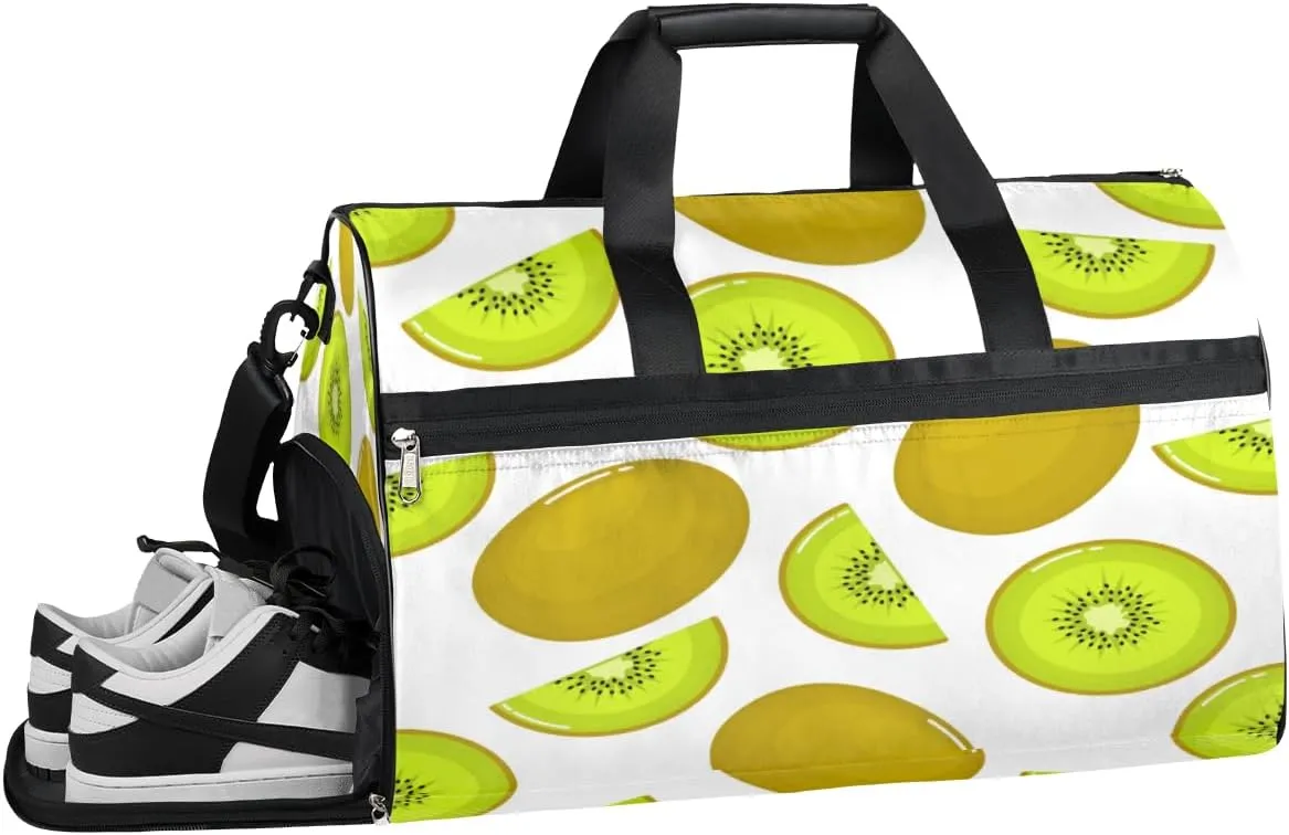 Fruits Kiwifruit Sports Gym Bag with Wet Pocket & Shoes Compartment Waterproof Workout Duffel Bag for Women and Men Weekender Overnight Duffle Bag Travel Carry-on Tote