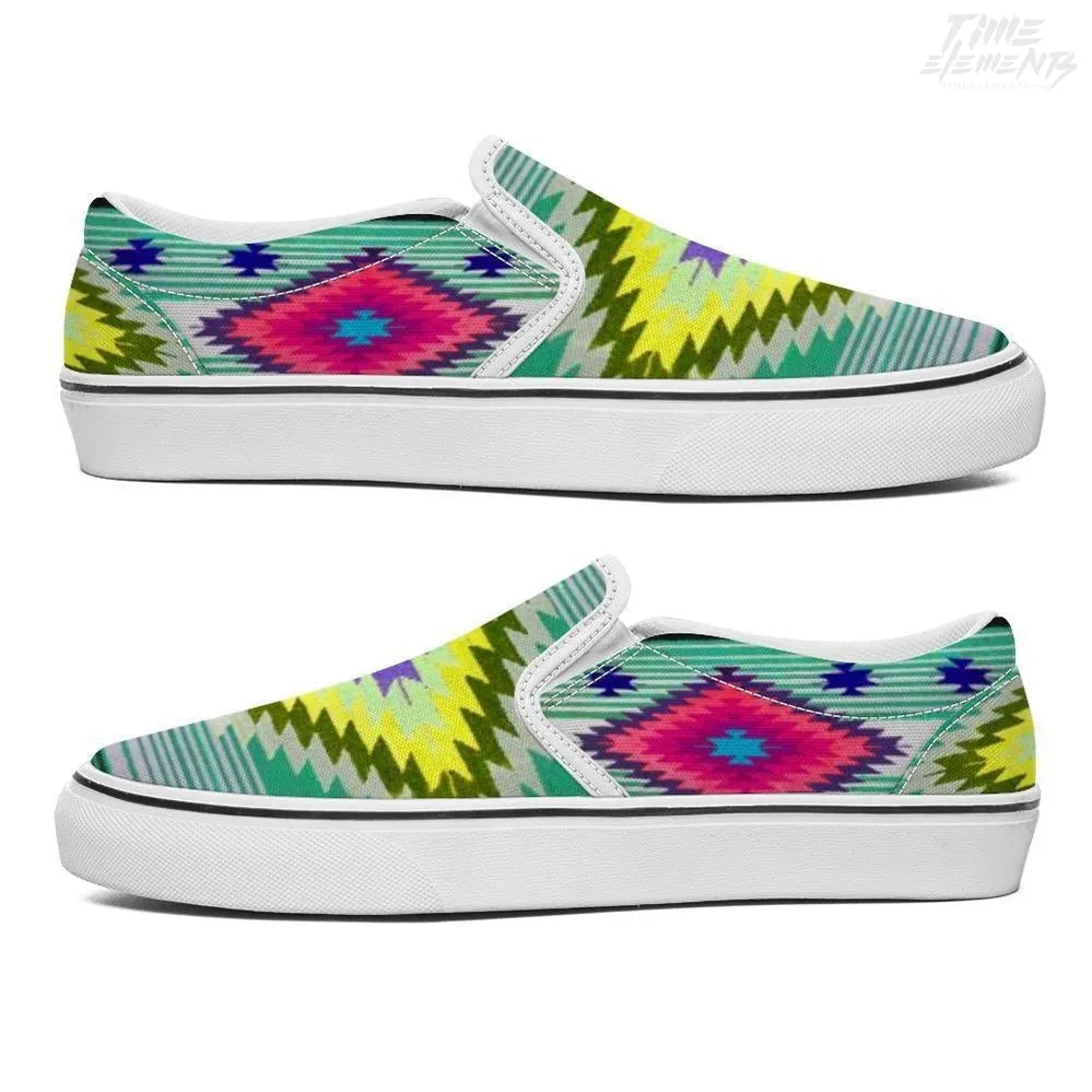 Funky Shaman Aqua Lime | Native American Shoes | Slip-on Sneakers