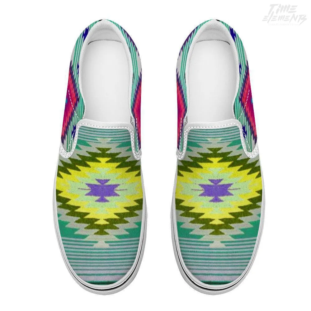 Funky Shaman Aqua Lime | Native American Shoes | Slip-on Sneakers
