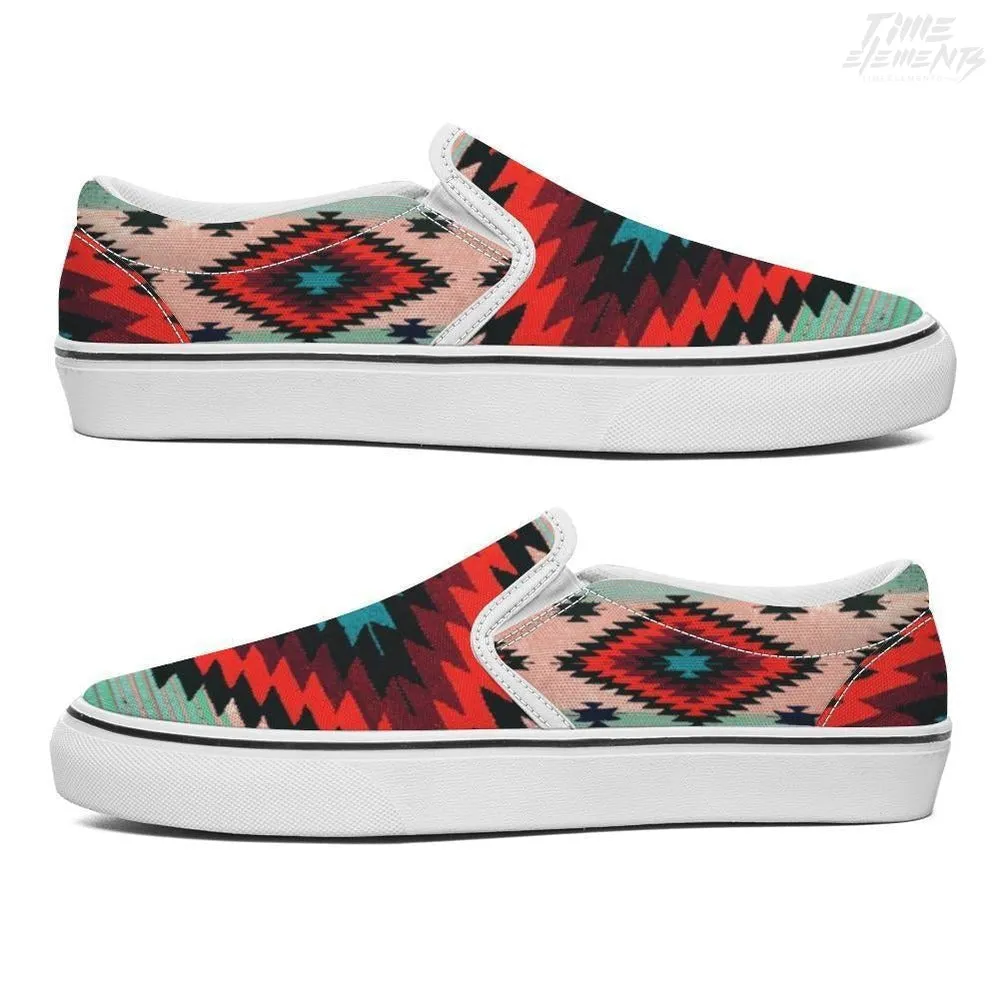 Funky Shaman Aqua Orange | Native American Shoes | Slip-on Sneakers