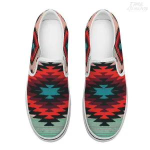 Funky Shaman Aqua Orange | Native American Shoes | Slip-on Sneakers