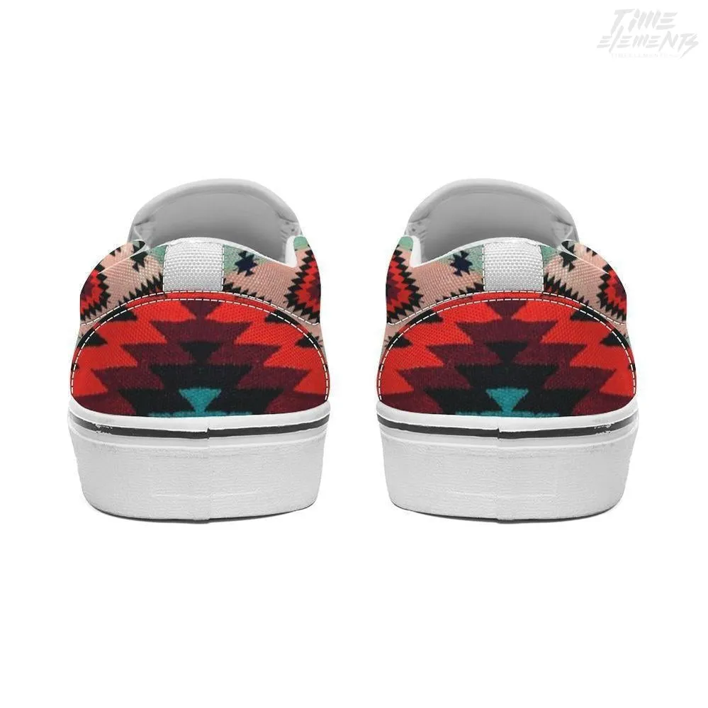 Funky Shaman Aqua Orange | Native American Shoes | Slip-on Sneakers