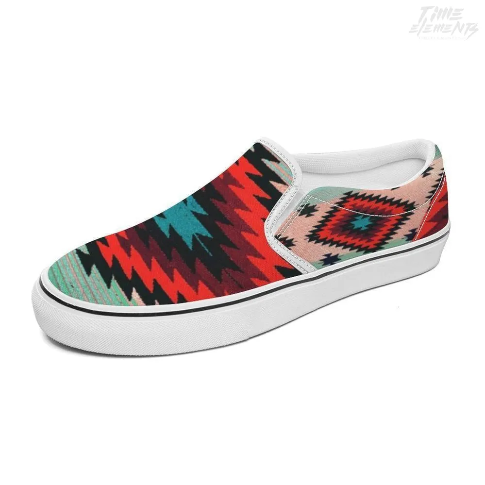 Funky Shaman Aqua Orange | Native American Shoes | Slip-on Sneakers