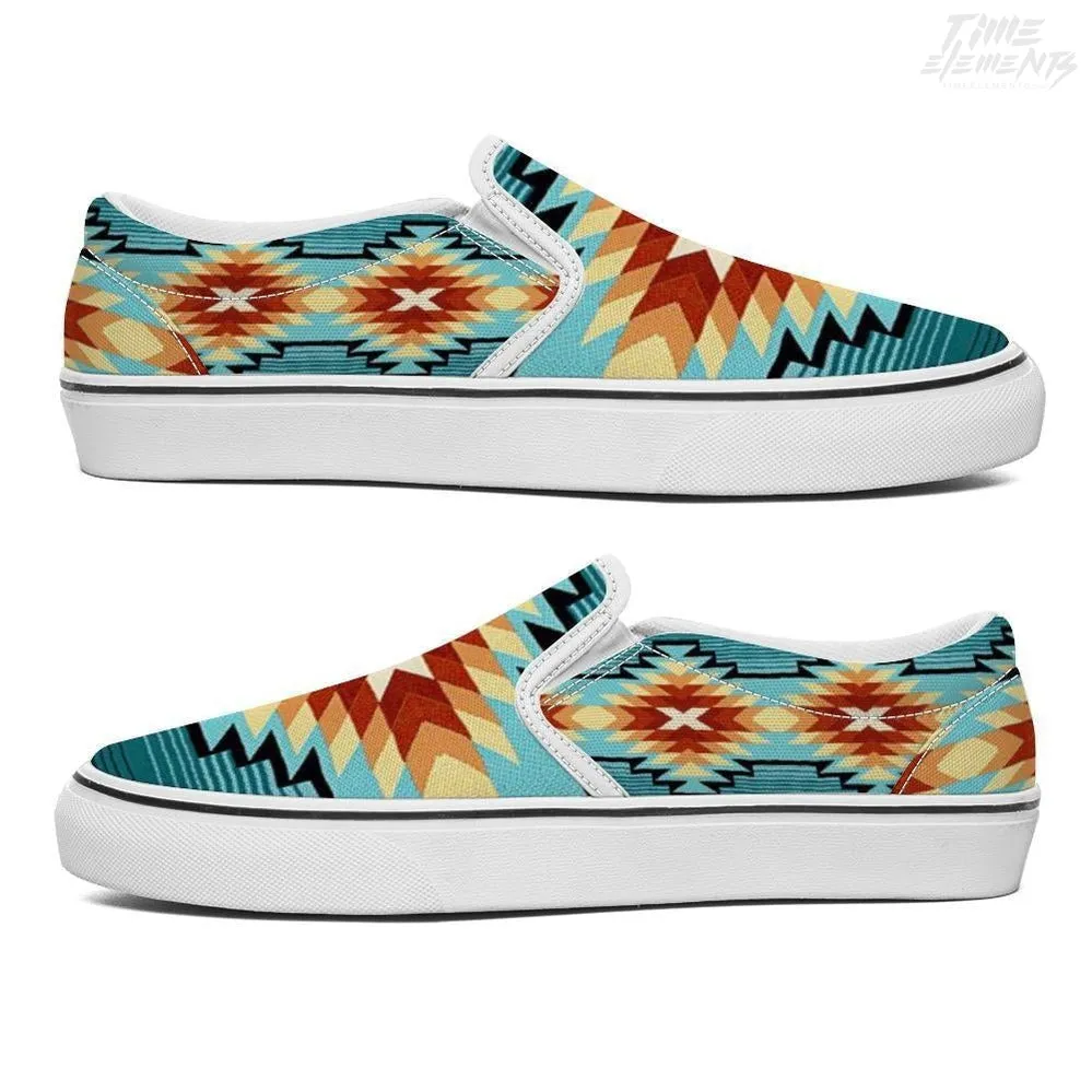 Funky Shaman Blue Sienna - Native American Shoes |  Slip-on Sneakers