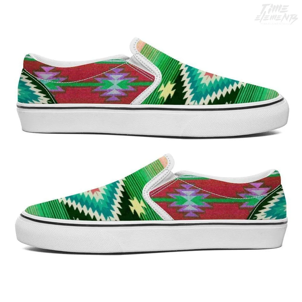 Funky Shaman Magenta Green - Native American Shoes | Slip-on Sneakers