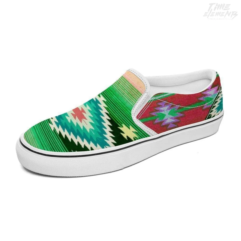 Funky Shaman Magenta Green - Native American Shoes | Slip-on Sneakers