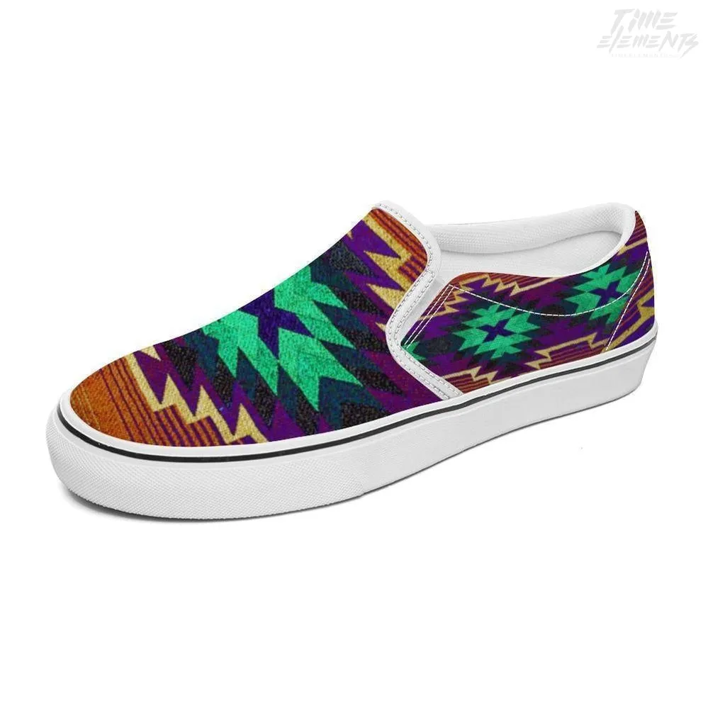 Funky Shaman Purple Green Sienna - Native American Shoes / Slip-on Sneakers