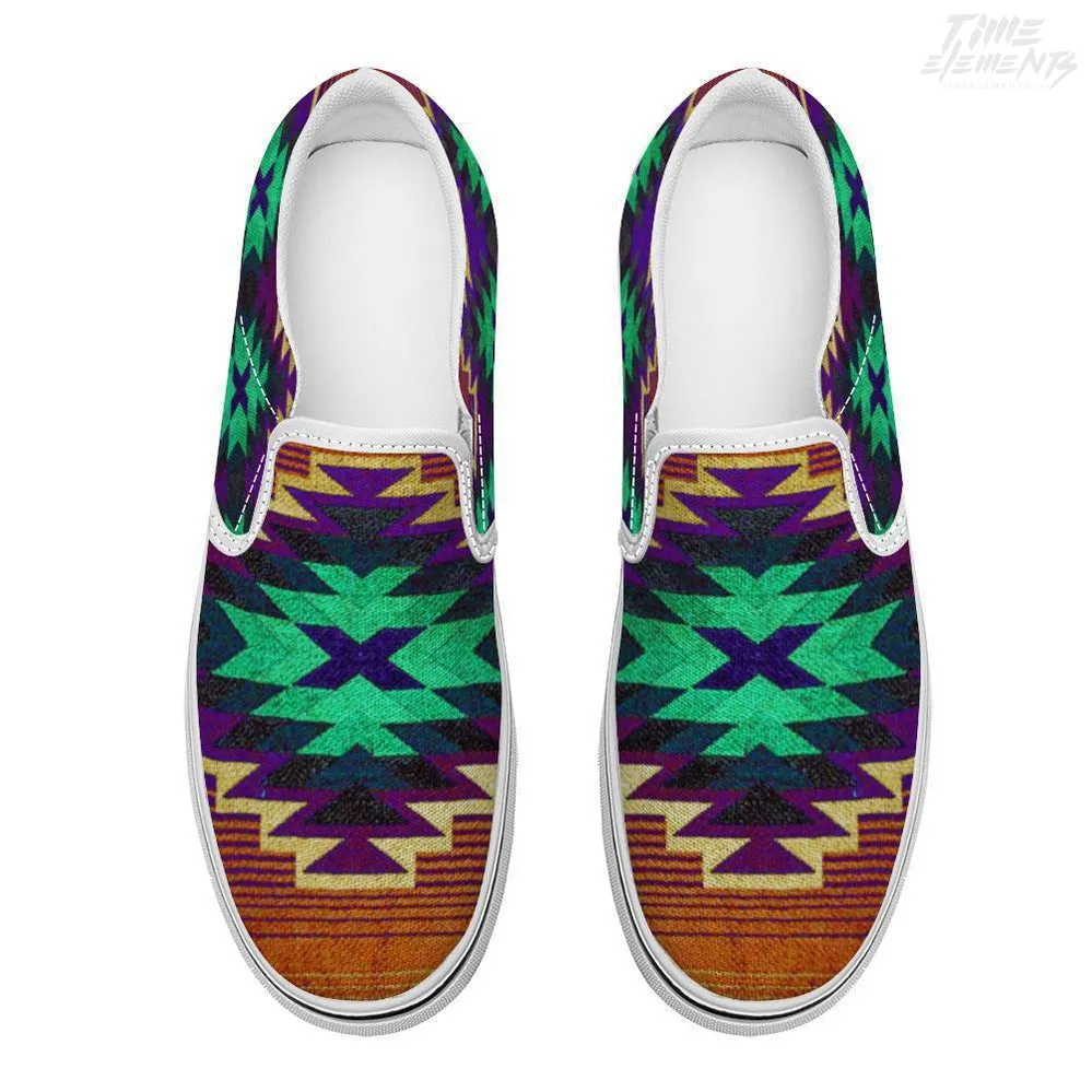 Funky Shaman Purple Green Sienna - Native American Shoes / Slip-on Sneakers