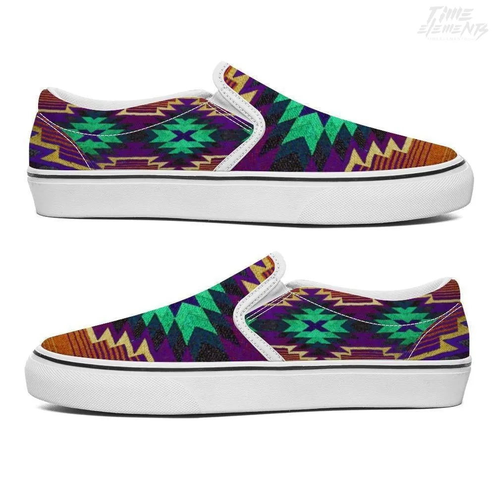 Funky Shaman Purple Green Sienna - Native American Shoes / Slip-on Sneakers