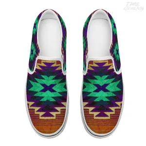 Funky Shaman Purple Green Sienna - Native American Shoes / Slip-on Sneakers