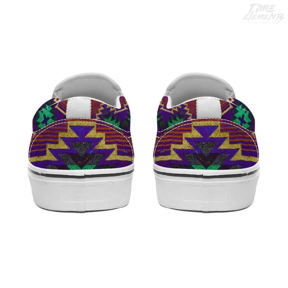 Funky Shaman Purple Green Sienna - Native American Shoes / Slip-on Sneakers