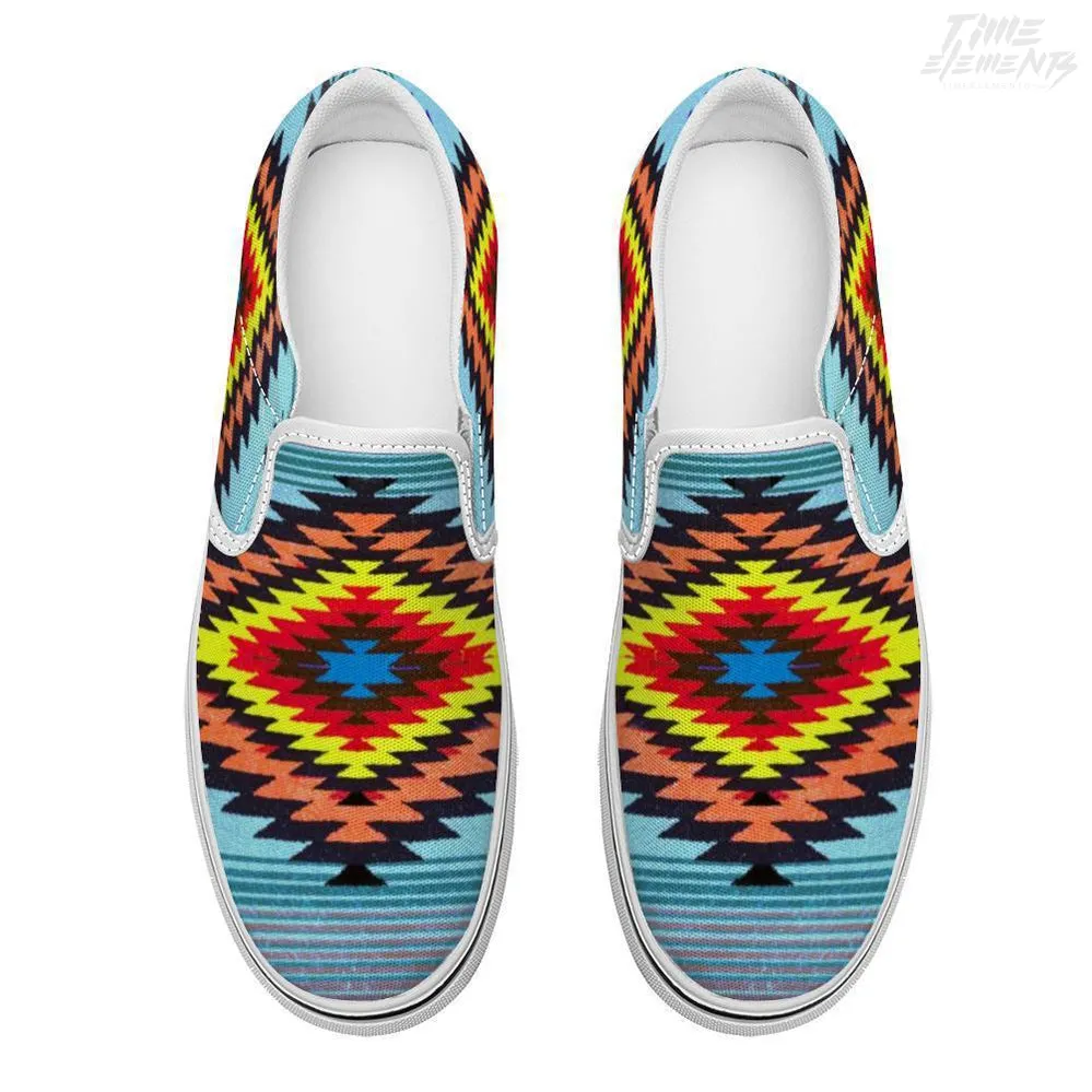 Funky Shaman Yellow Red Blue - Native American Shoes / Slip-on Sneakers