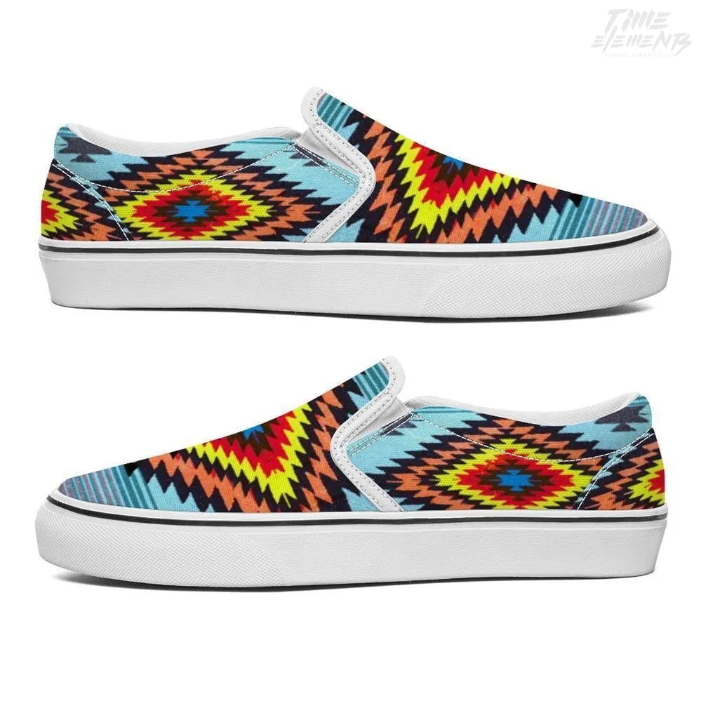 Funky Shaman Yellow Red Blue - Native American Shoes / Slip-on Sneakers