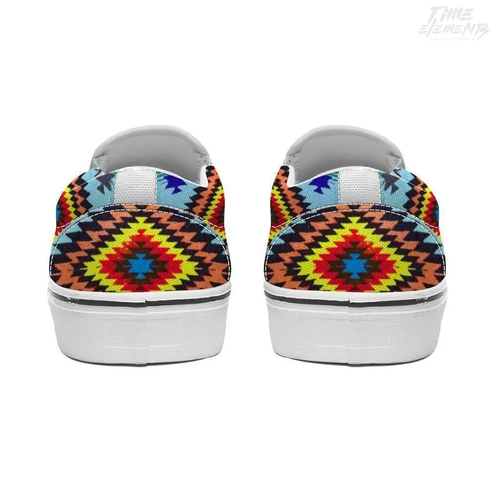 Funky Shaman Yellow Red Blue - Native American Shoes / Slip-on Sneakers