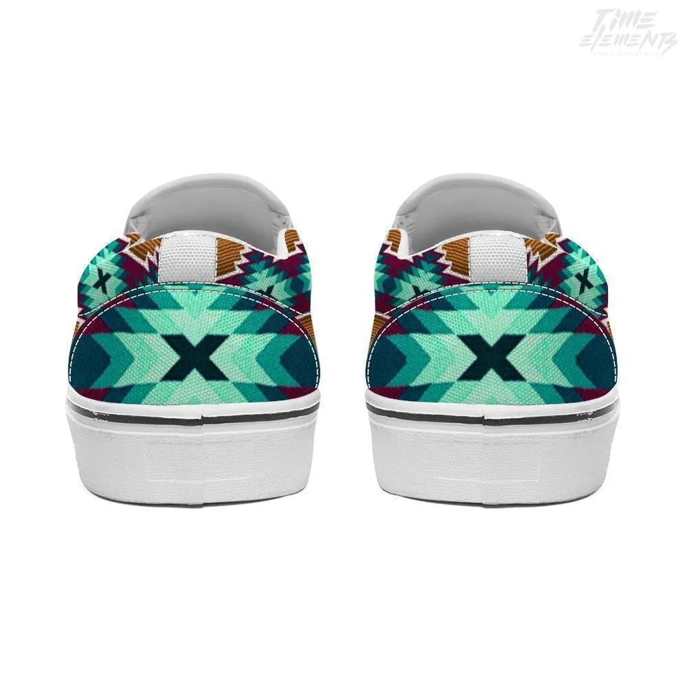 Funky shamanic Aqua Sienna - Native American Shoes / Slip-on Sneakers