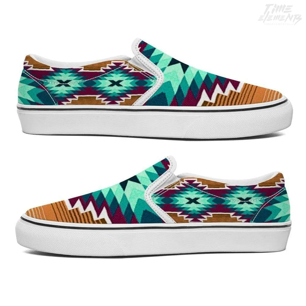 Funky shamanic Aqua Sienna - Native American Shoes / Slip-on Sneakers