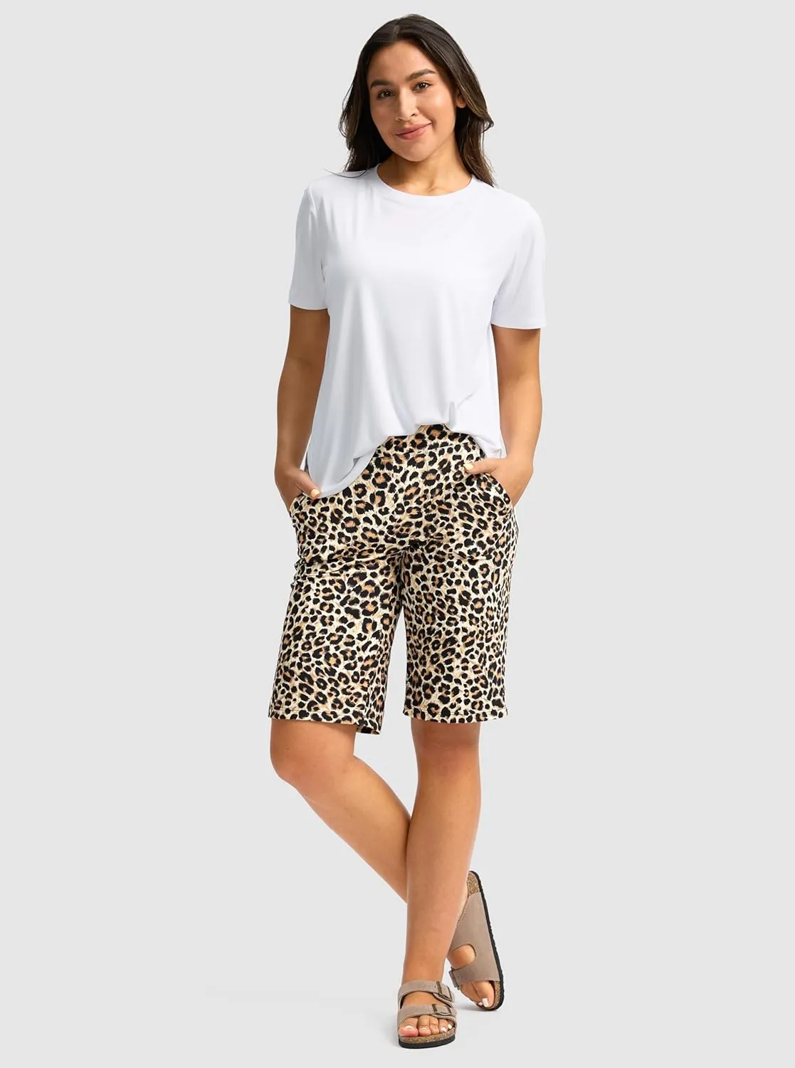 G Gradual Women's Bermuda Shorts 12" Knee Length with Pockets High Waisted Stretch Long Shorts for Women Casual Walking