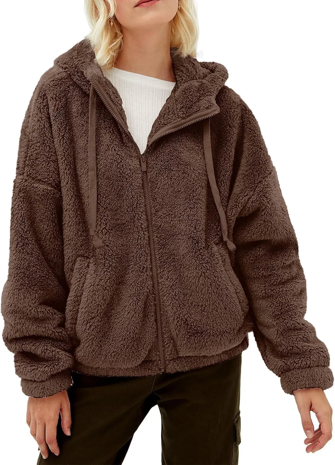 GAMISOTE Womens Fuzzy Sherpa Fleece Jacket Zip Up Oversized Winter Warm Sweatshirt Hoodies 2024