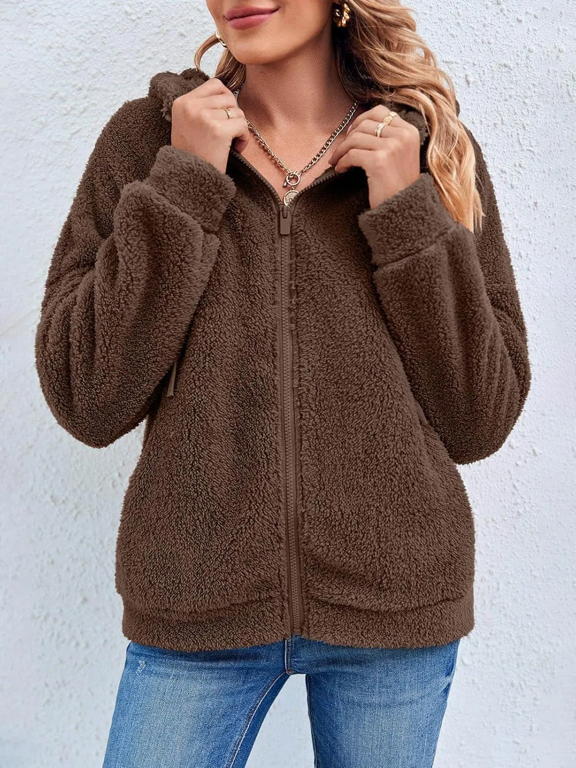 GAMISOTE Womens Fuzzy Sherpa Fleece Jacket Zip Up Oversized Winter Warm Sweatshirt Hoodies 2024
