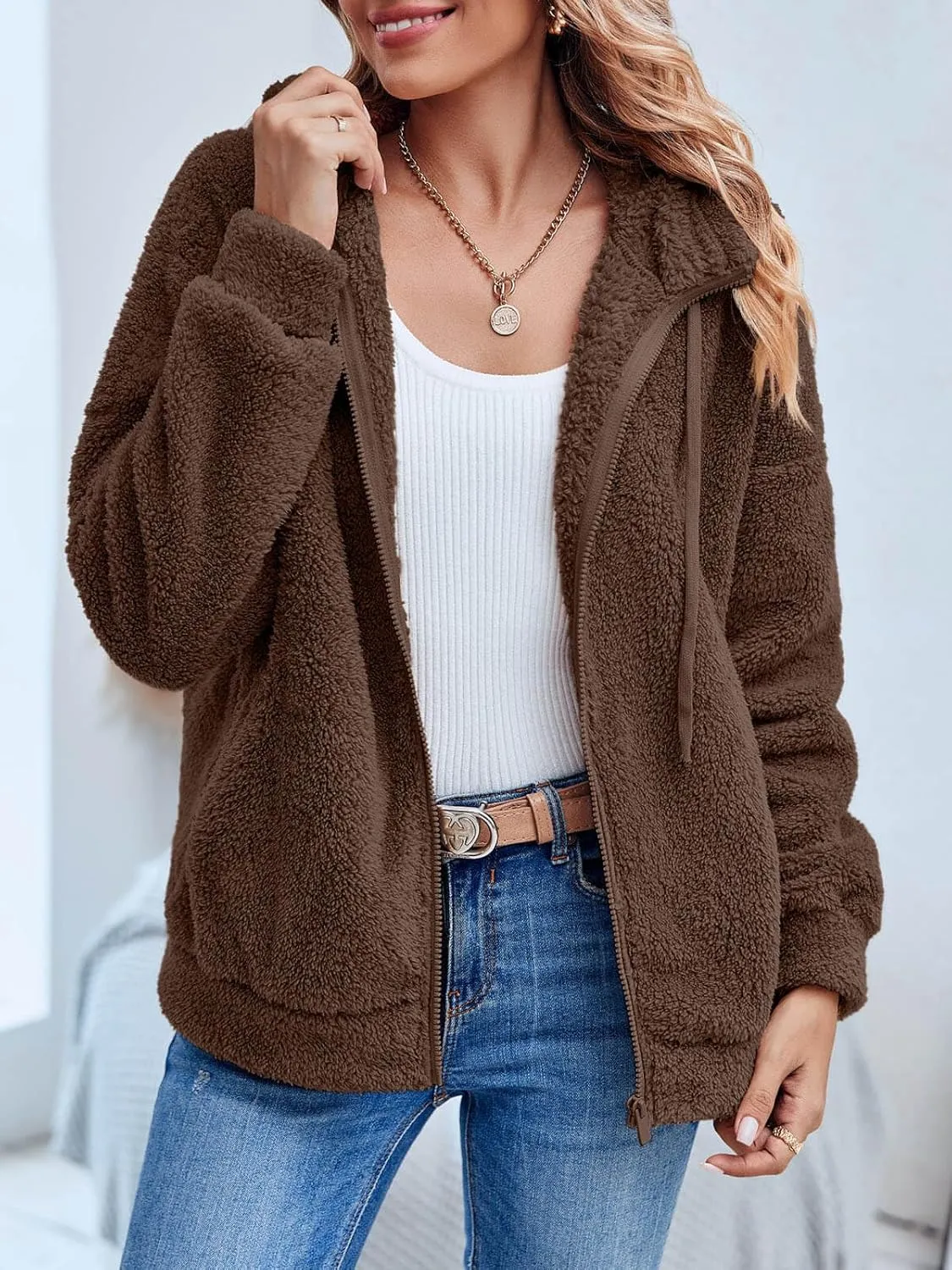 GAMISOTE Womens Fuzzy Sherpa Fleece Jacket Zip Up Oversized Winter Warm Sweatshirt Hoodies 2024