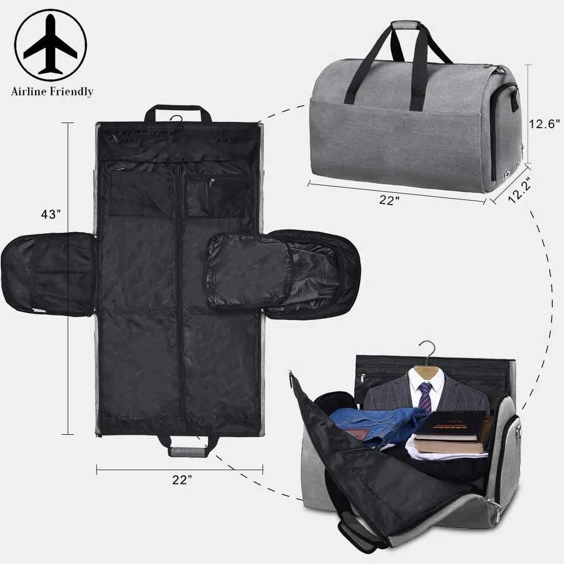 Garment Bags Convertible Suit Travel Bag with Shoes Compartment Waterproof Large Carry on Duffel Bags Garment Weekender Bag for Men Women