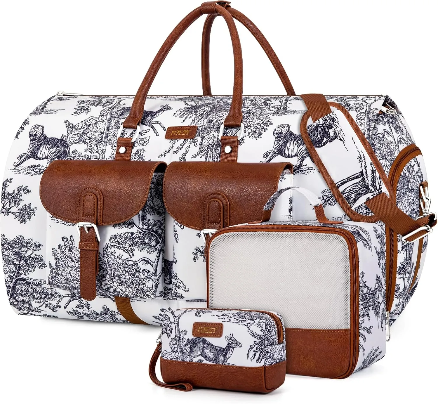 Garment Duffle Bag for Travel - Convertible Carry on Garment Duffel Travel Bag for Women Men Large Weekender Bag with Shoes Pouch 2 in 1 Hanging Suit Travel Duffel Bag 3pcs Set, Multicolor, Large