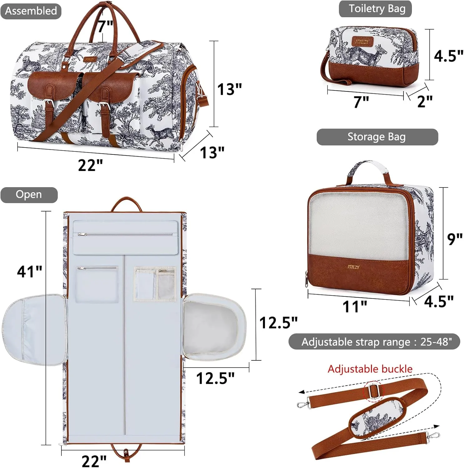 Garment Duffle Bag for Travel - Convertible Carry on Garment Duffel Travel Bag for Women Men Large Weekender Bag with Shoes Pouch 2 in 1 Hanging Suit Travel Duffel Bag 3pcs Set, Multicolor, Large
