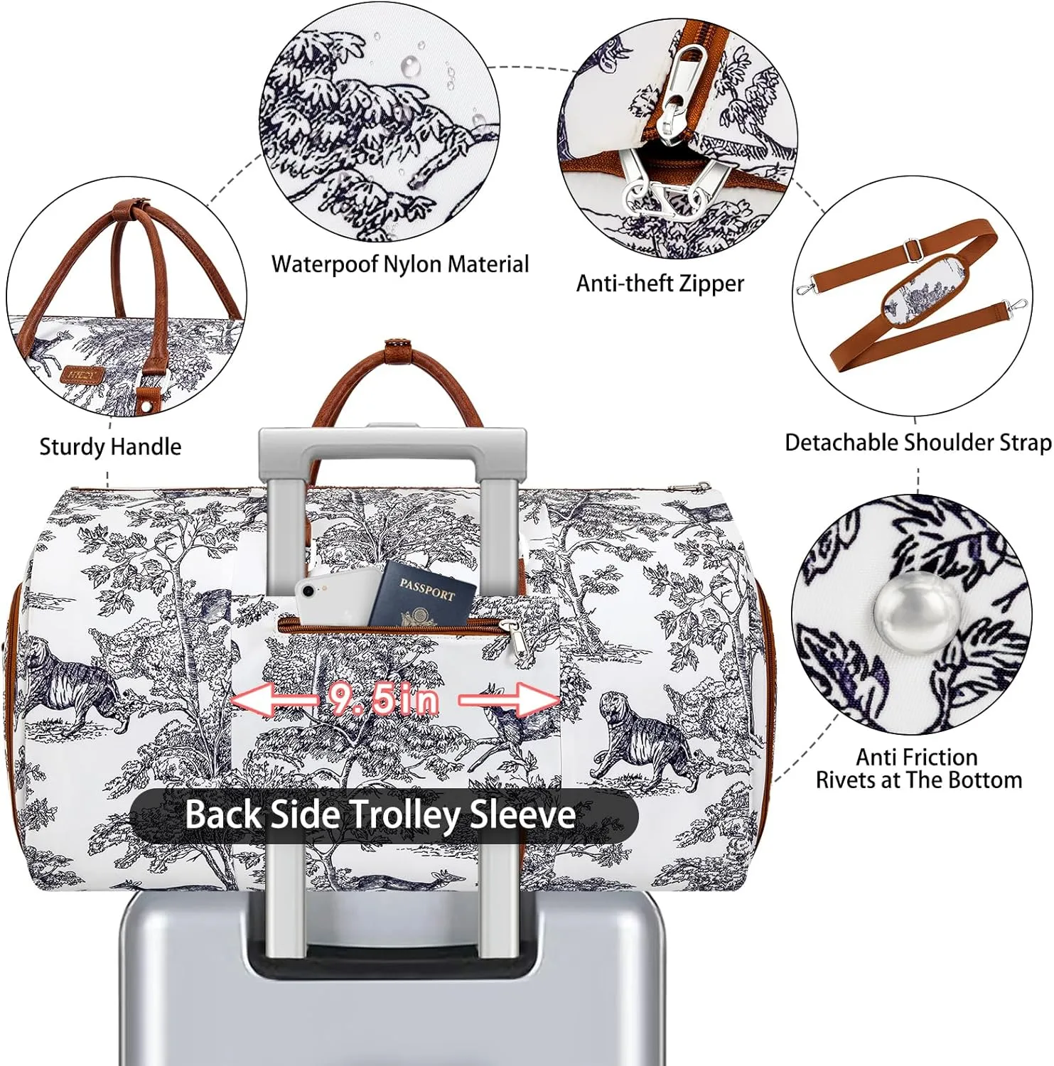 Garment Duffle Bag for Travel - Convertible Carry on Garment Duffel Travel Bag for Women Men Large Weekender Bag with Shoes Pouch 2 in 1 Hanging Suit Travel Duffel Bag 3pcs Set, Multicolor, Large
